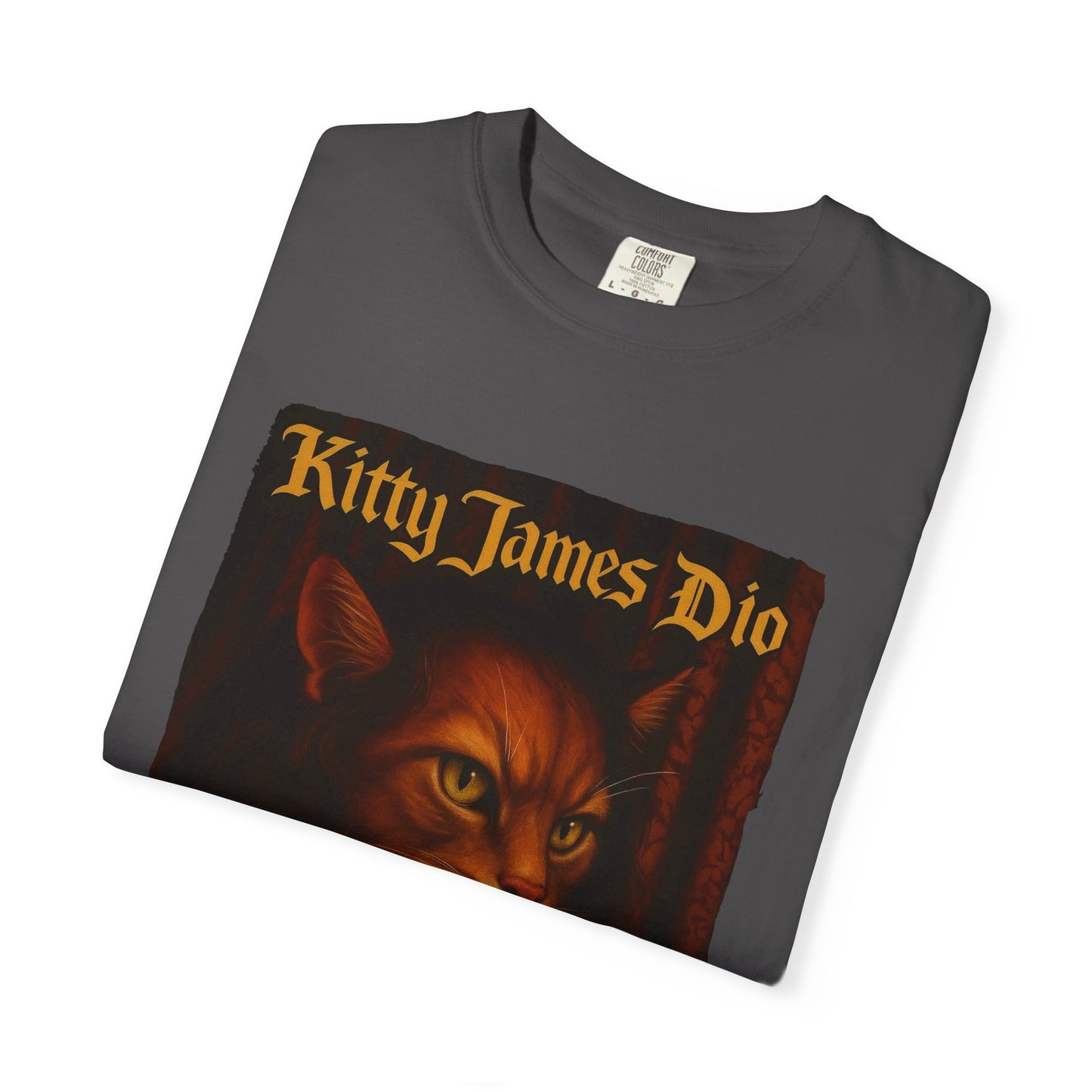 Kitty James Dio Tee – Heavy Metal Cat Art Graphic