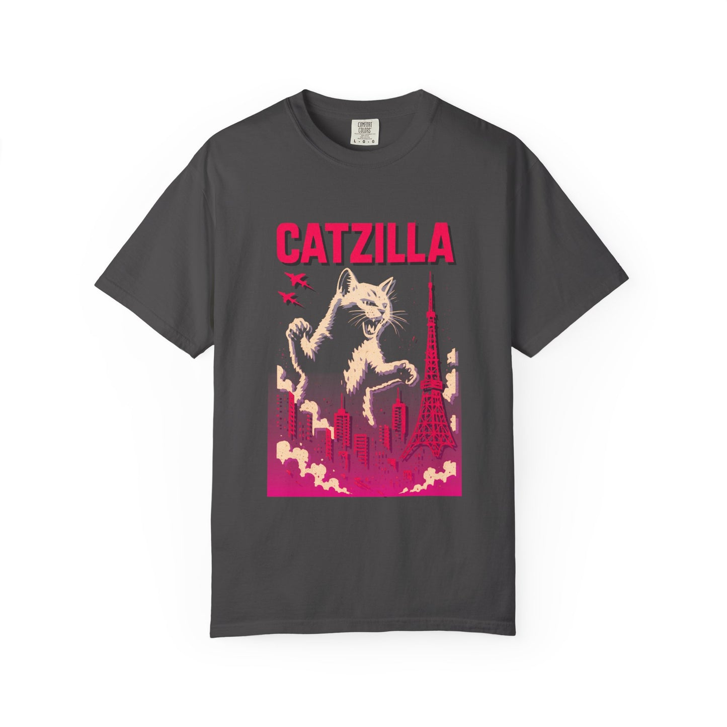 Catzilla Tee – Hot Pink Retro City Graphic | Comfort Colors®