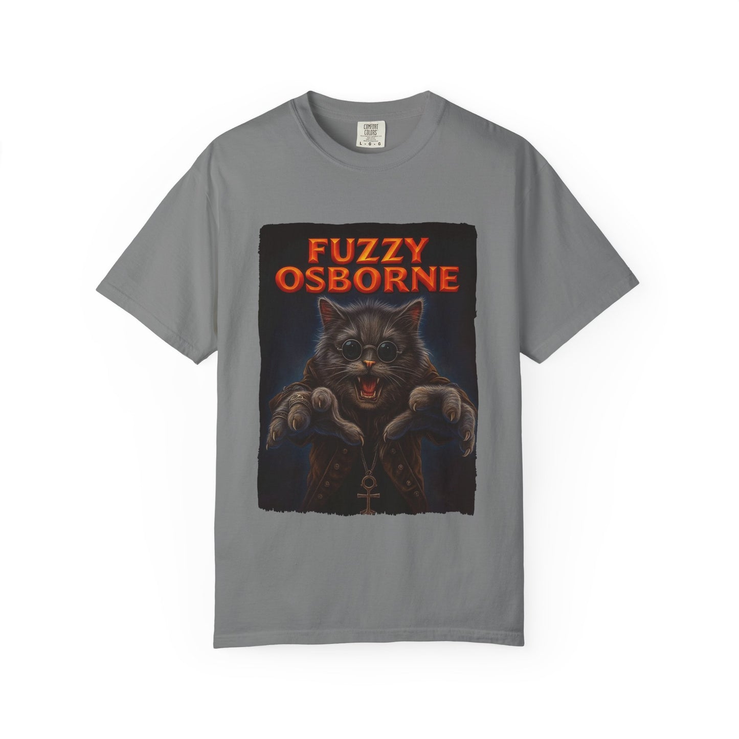 Fuzzy Osborne Tee – Funny Metal Cat Graphic