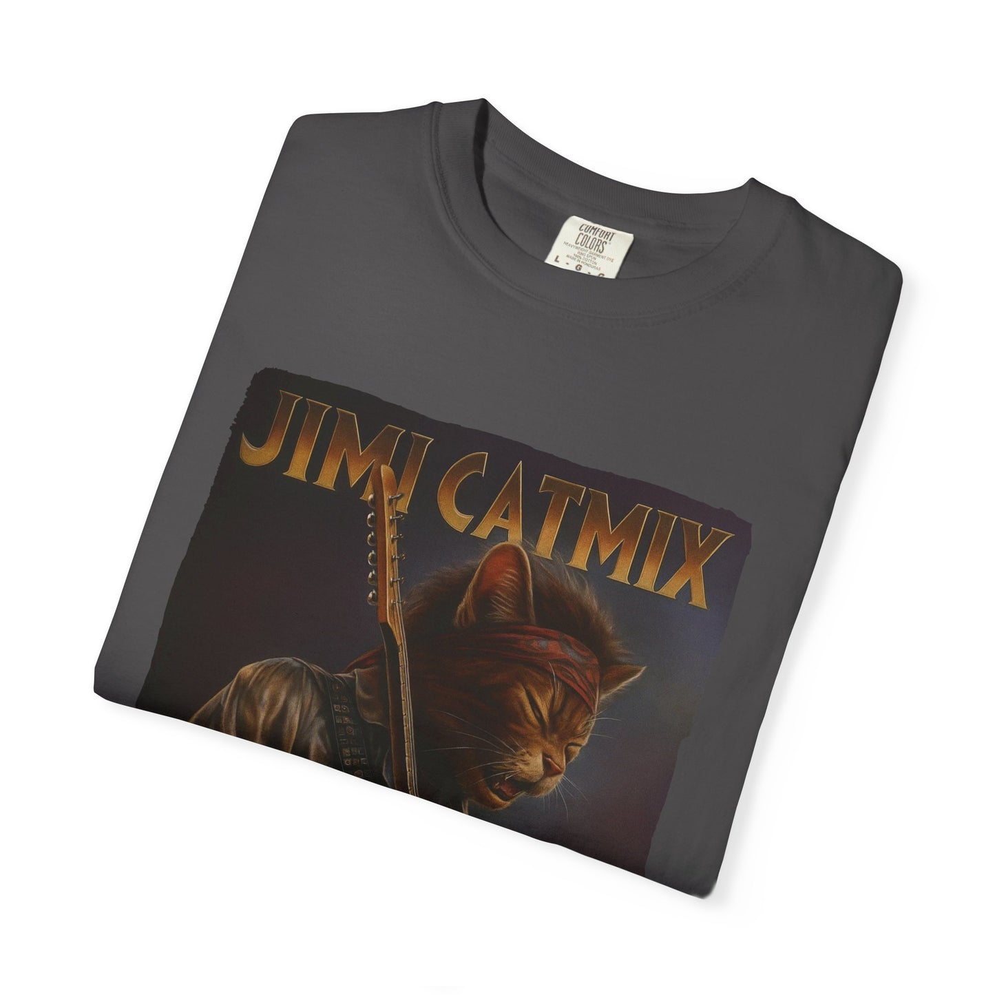 Jimi Catmix Tee – Psychedelic Guitar Cat Graphic