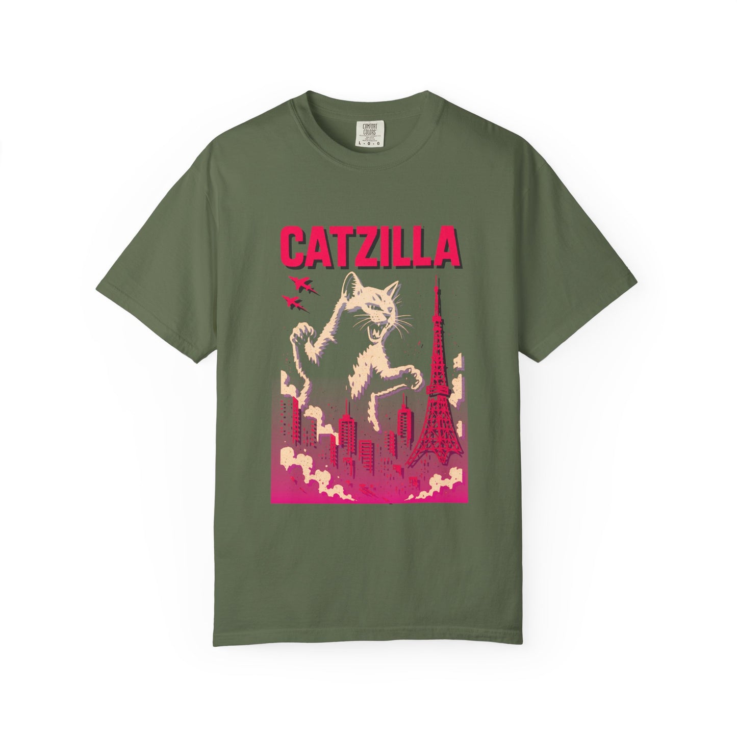 Catzilla Tee – Hot Pink Retro City Graphic | Comfort Colors®