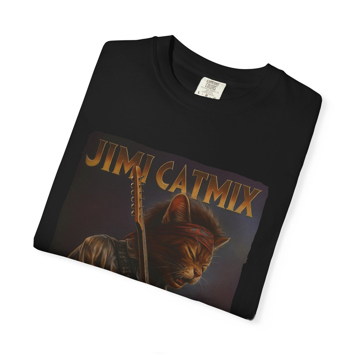 Jimi Catmix Tee – Psychedelic Guitar Cat Graphic