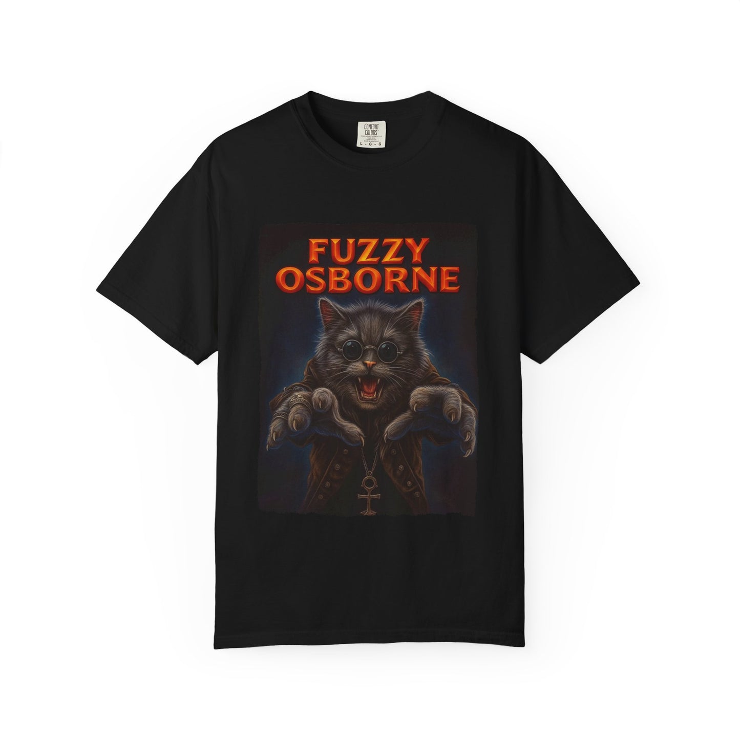 Fuzzy Osborne Tee – Funny Metal Cat Graphic