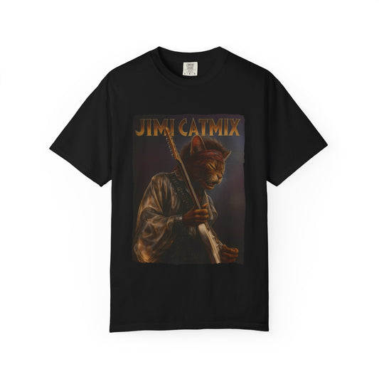 Jimi Catmix Tee – Psychedelic Guitar Cat Graphic