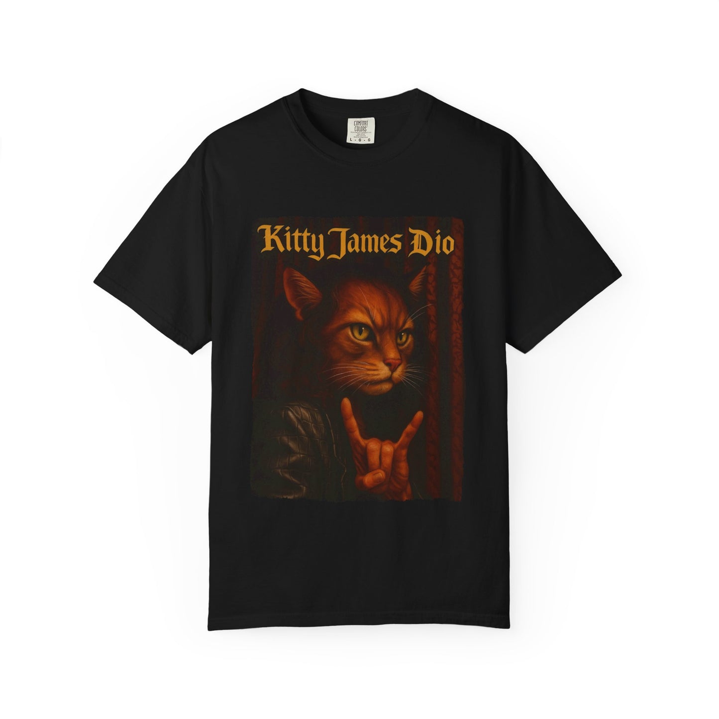 Kitty James Dio Tee – Heavy Metal Cat Art Graphic