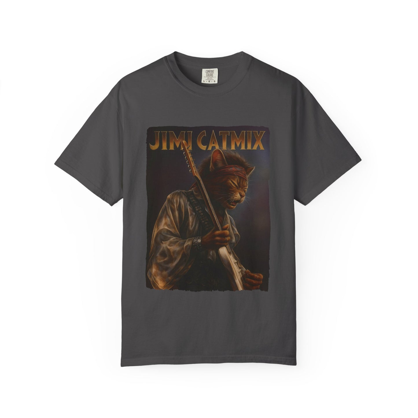 Jimi Catmix Tee – Psychedelic Guitar Cat Graphic