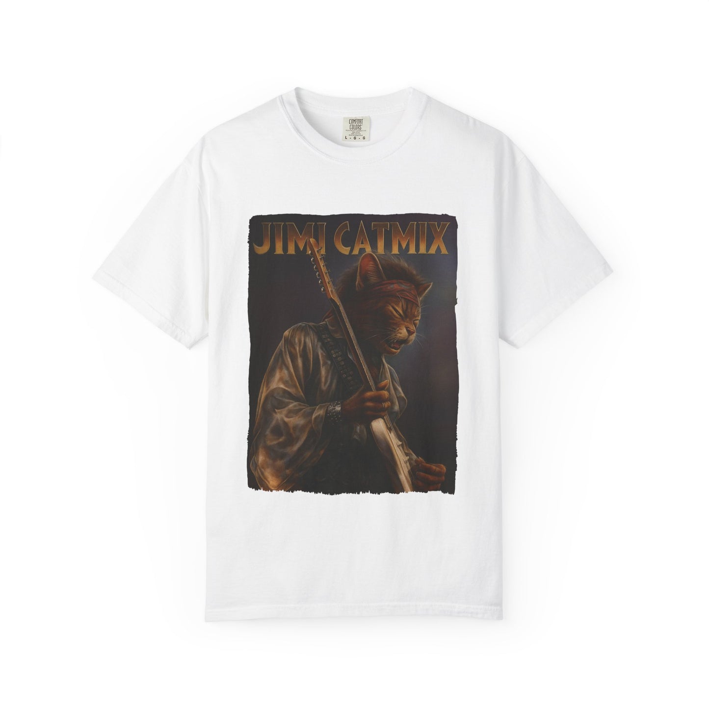 Jimi Catmix Tee – Psychedelic Guitar Cat Graphic