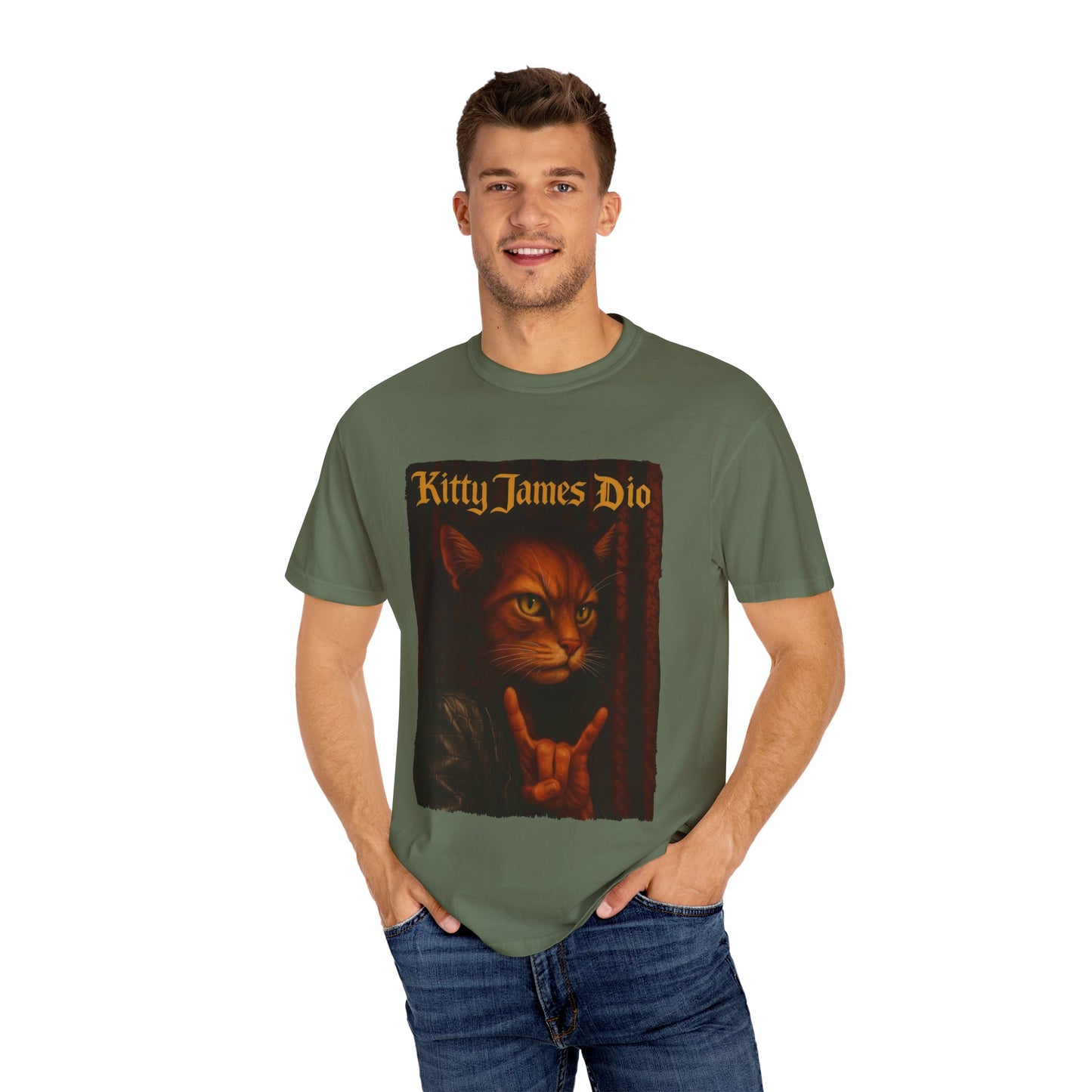 Kitty James Dio Tee – Heavy Metal Cat Art Graphic