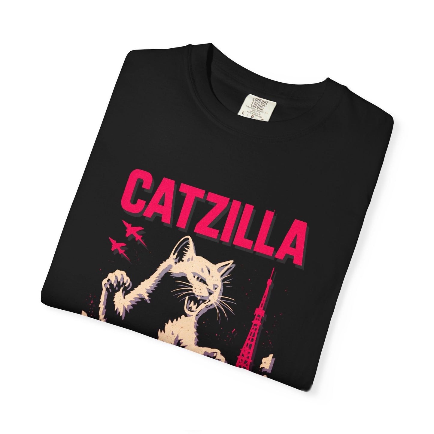 Catzilla Tee – Hot Pink Retro City Graphic | Comfort Colors®