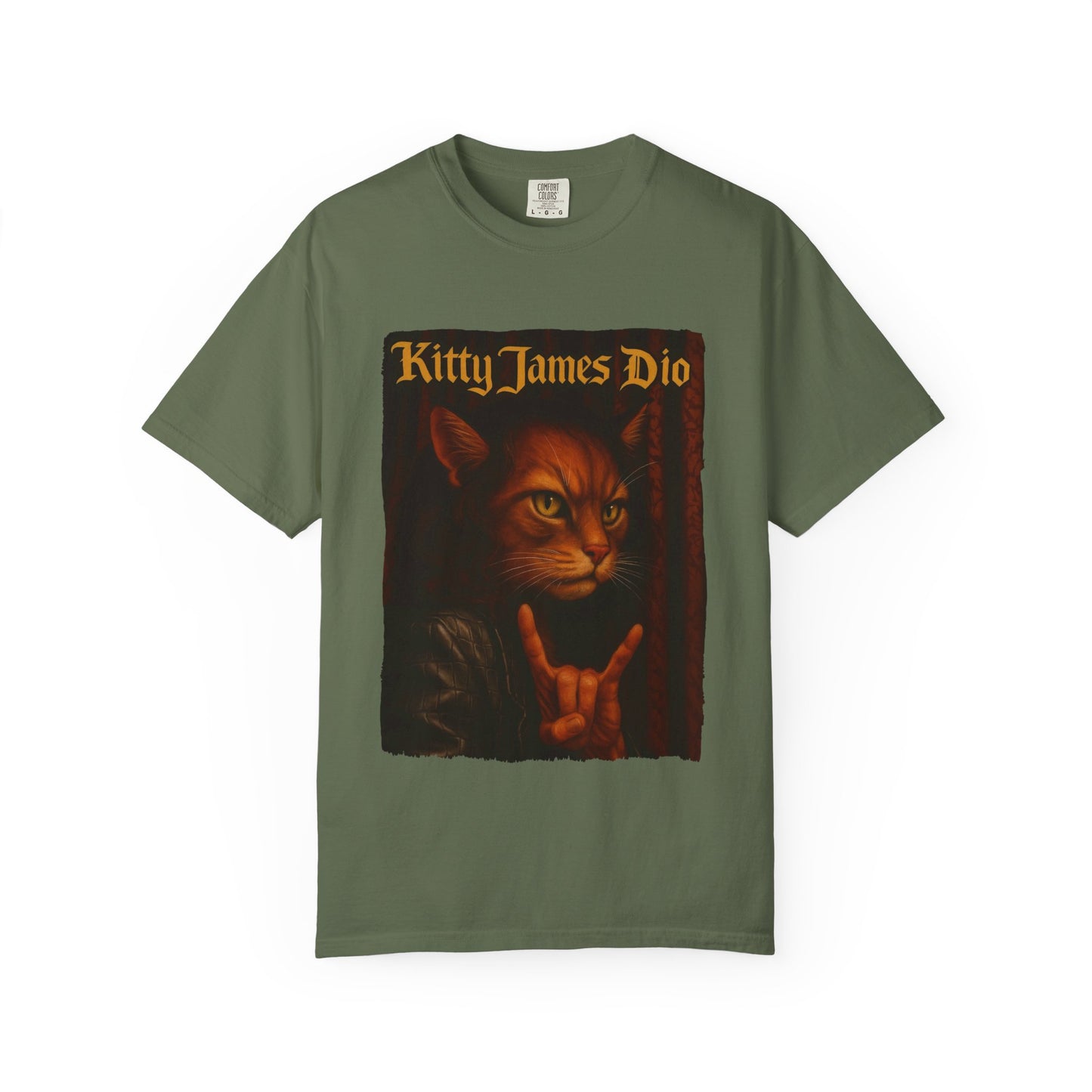 Kitty James Dio Tee – Heavy Metal Cat Art Graphic