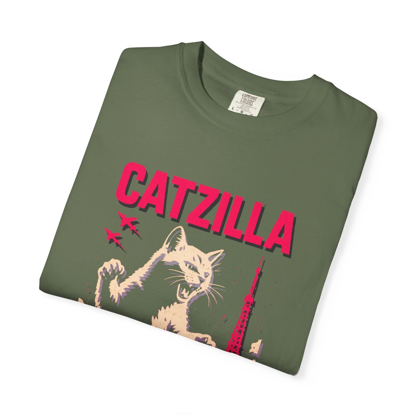 Catzilla Tee – Hot Pink Retro City Graphic | Comfort Colors®
