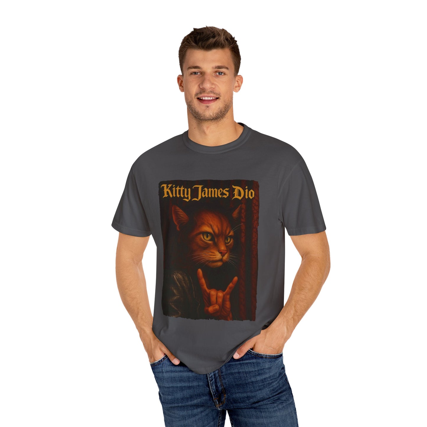 Kitty James Dio Tee – Heavy Metal Cat Art Graphic