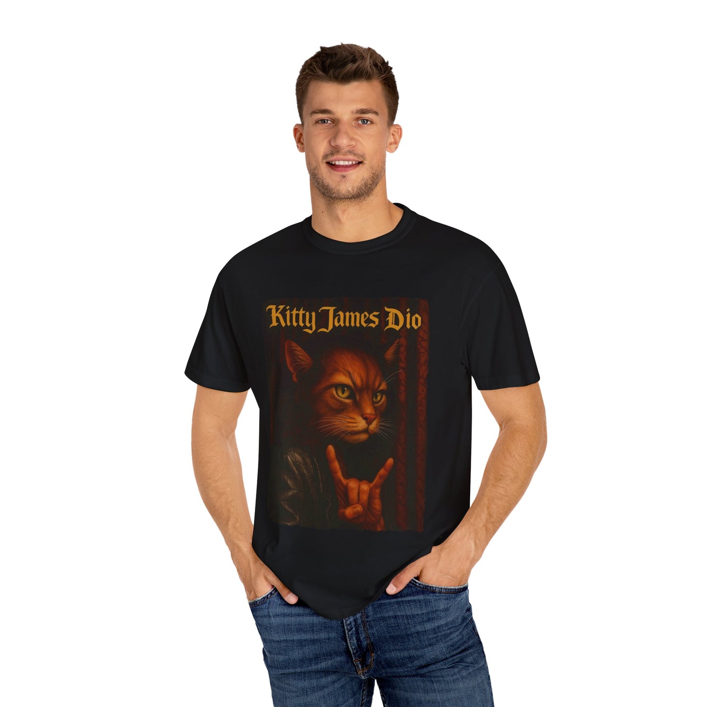 Kitty James Dio Tee – Heavy Metal Cat Art Graphic