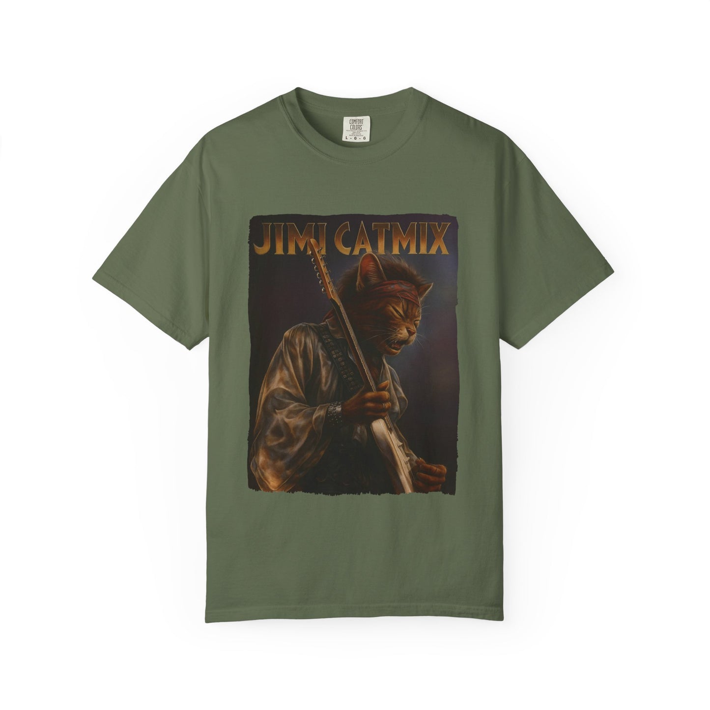 Jimi Catmix Tee – Psychedelic Guitar Cat Graphic