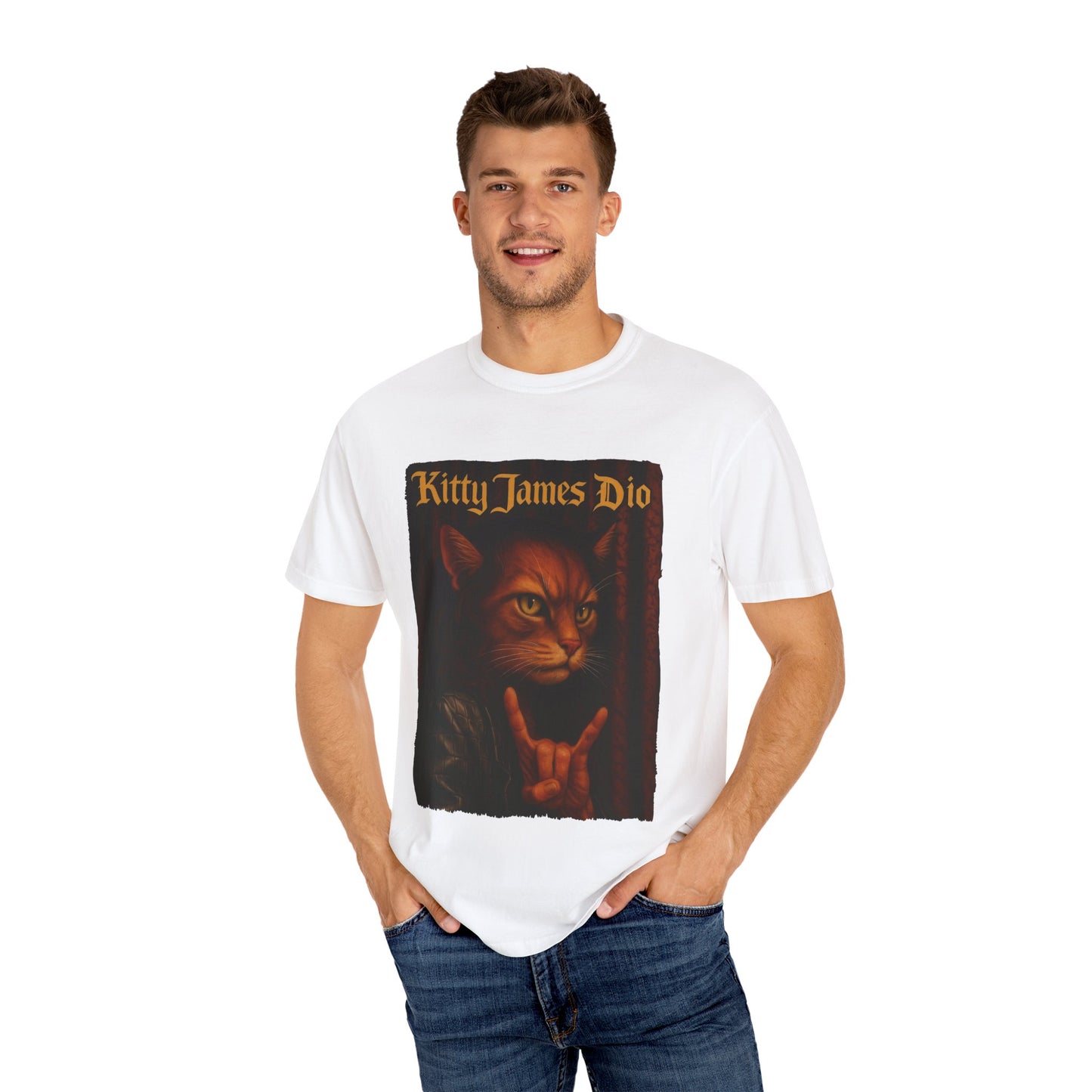 Kitty James Dio Tee – Heavy Metal Cat Art Graphic