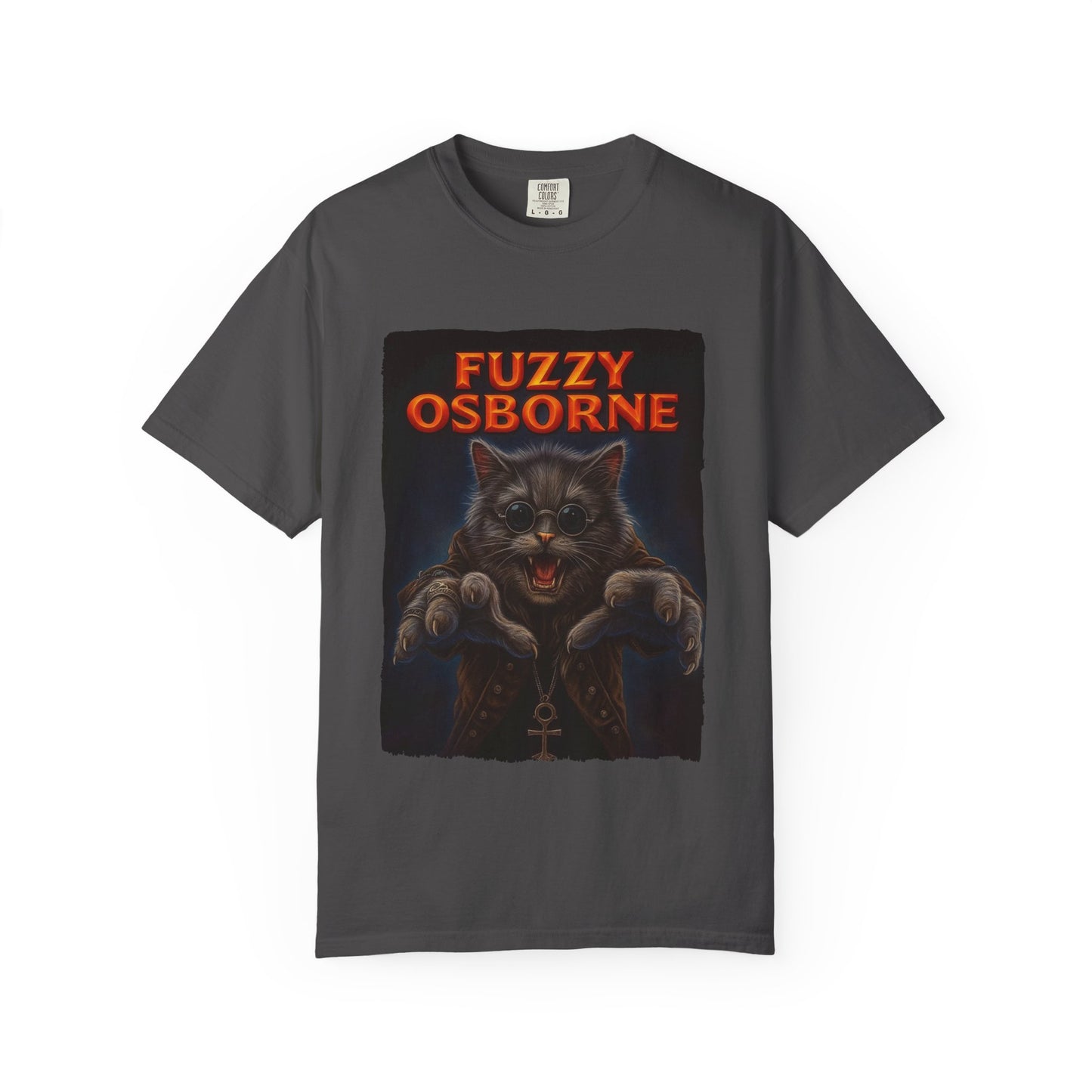 Fuzzy Osborne Tee – Funny Metal Cat Graphic