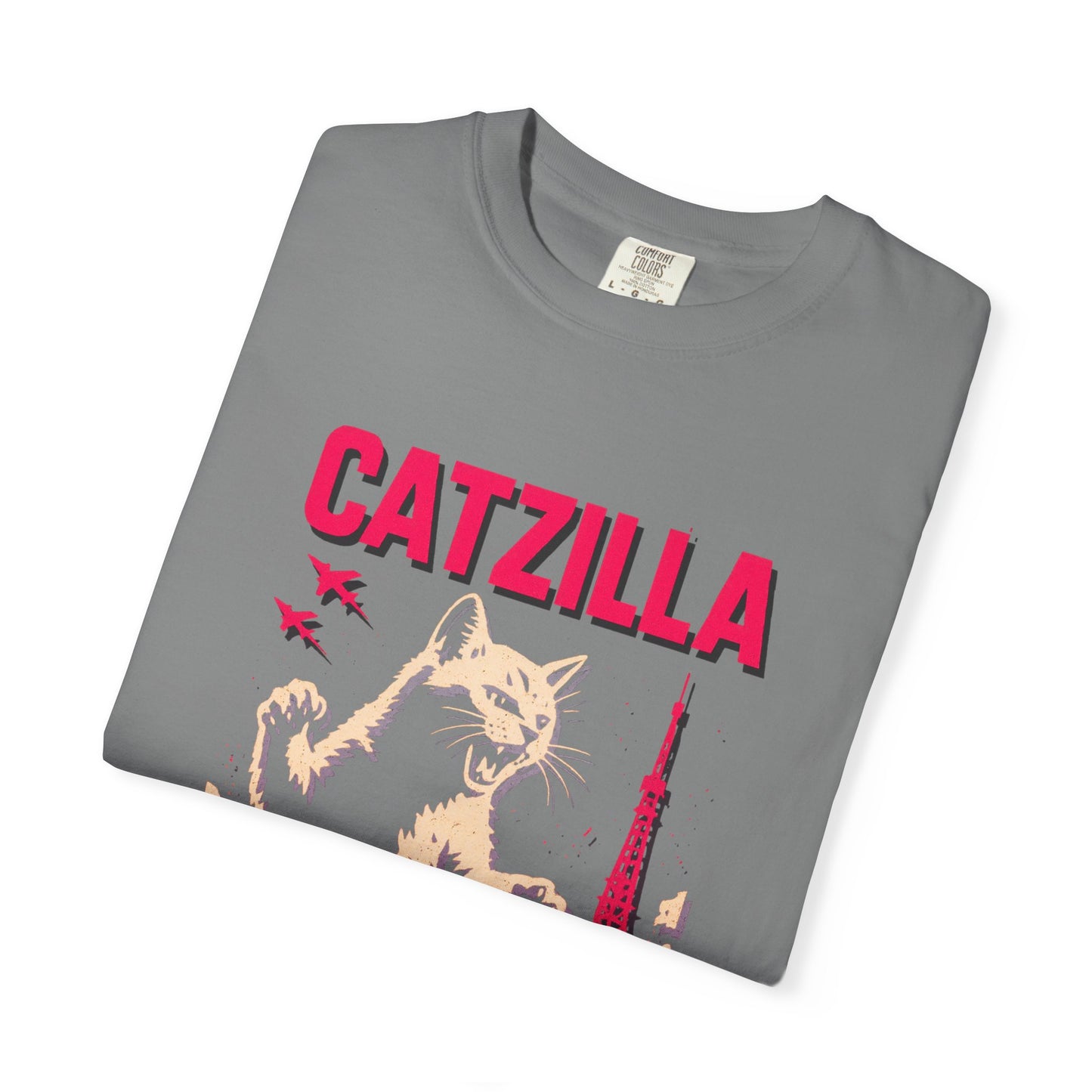 Catzilla Tee – Hot Pink Retro City Graphic | Comfort Colors®