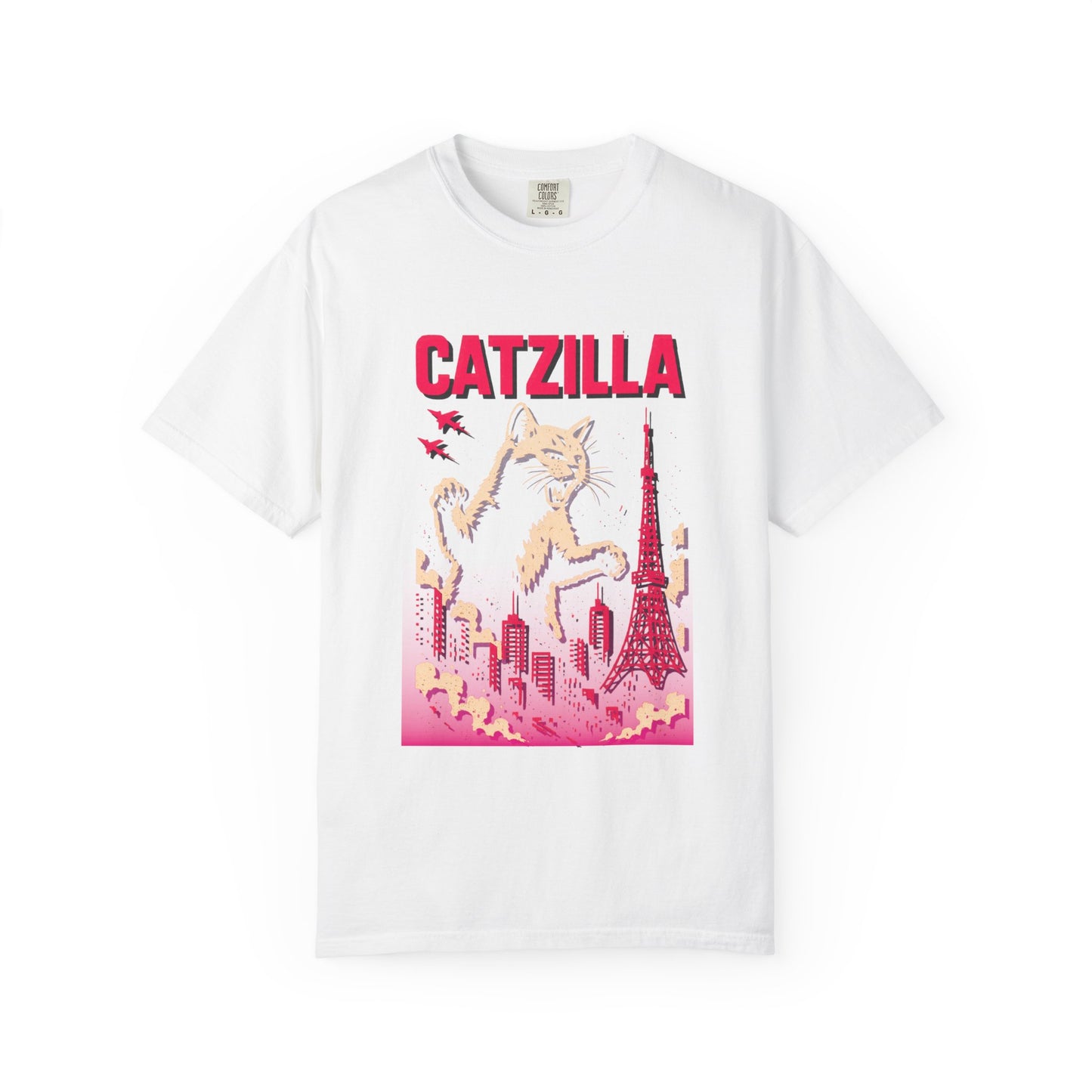 Catzilla Tee – Hot Pink Retro City Graphic | Comfort Colors®