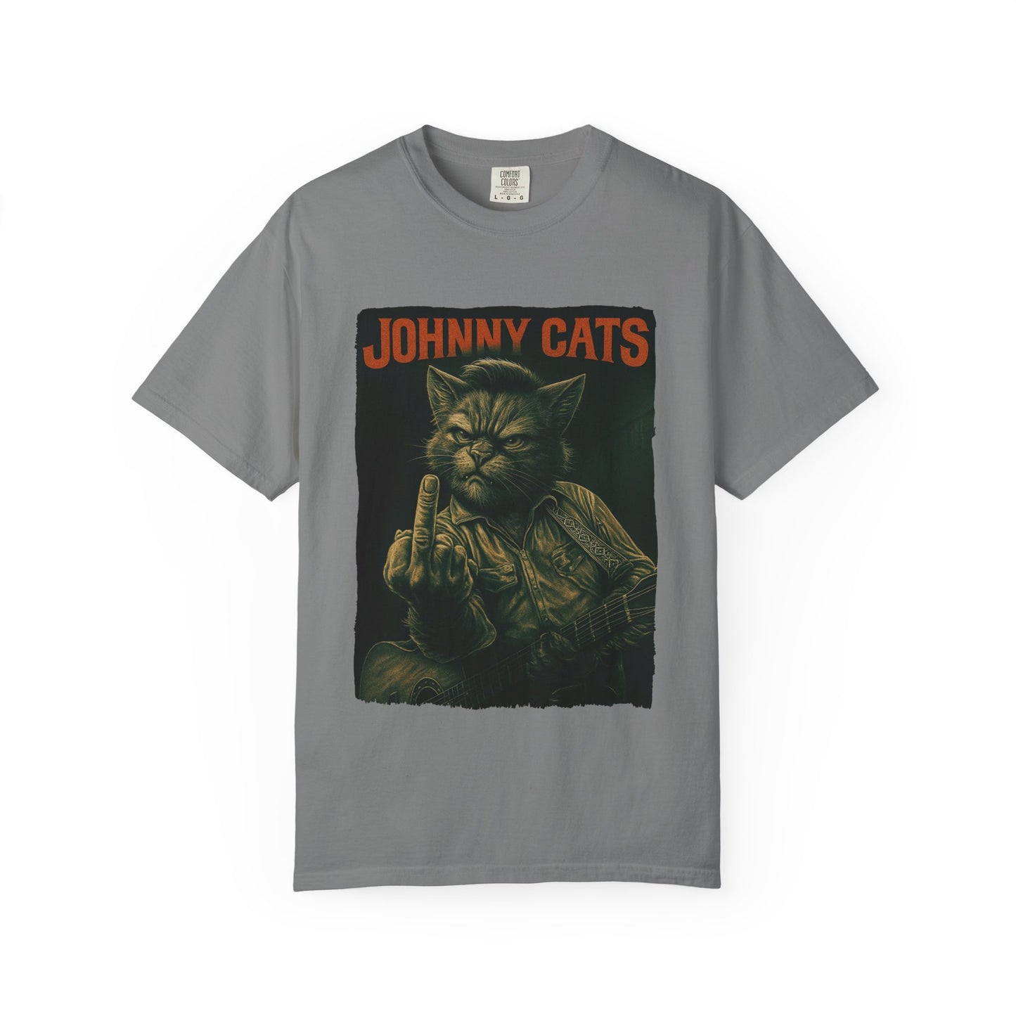 Johnny Cats Tee – Gritty Guitar Cat Graphic