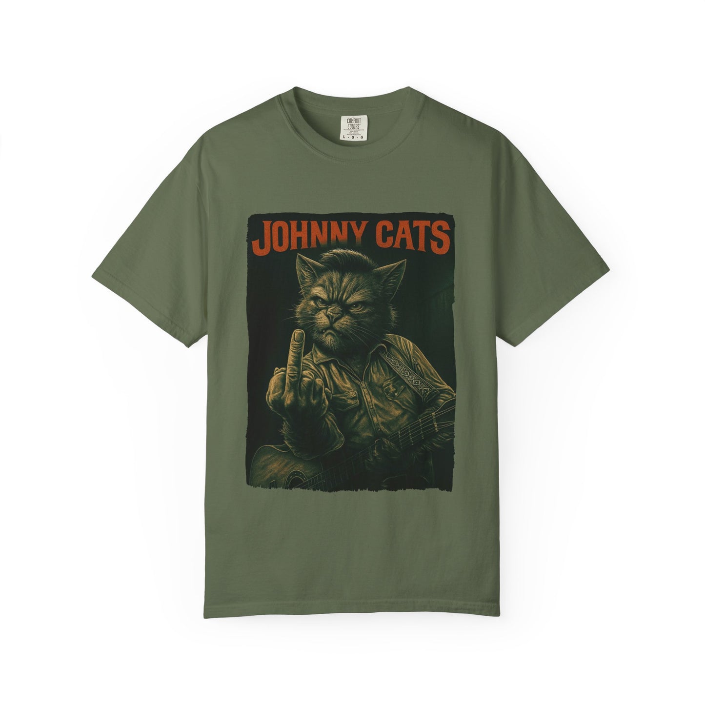 Johnny Cats Tee – Gritty Guitar Cat Graphic