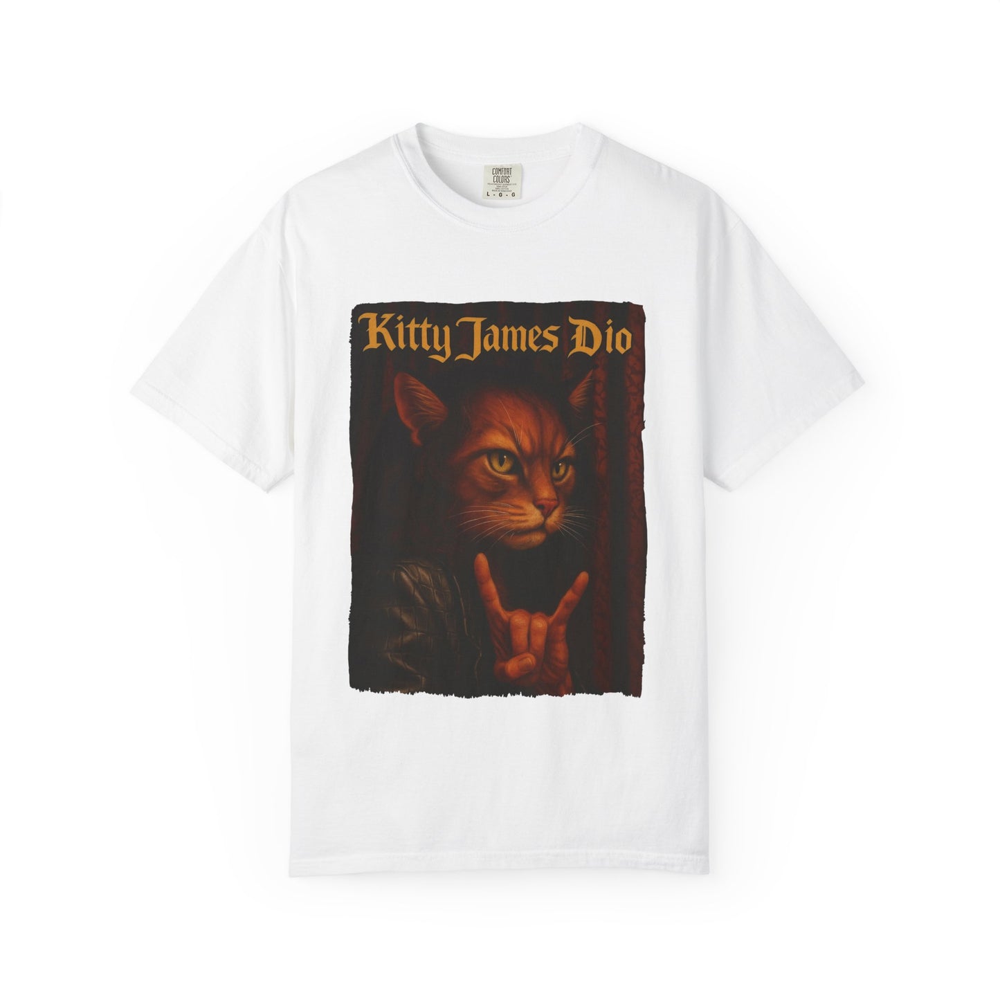 Kitty James Dio Tee – Heavy Metal Cat Art Graphic