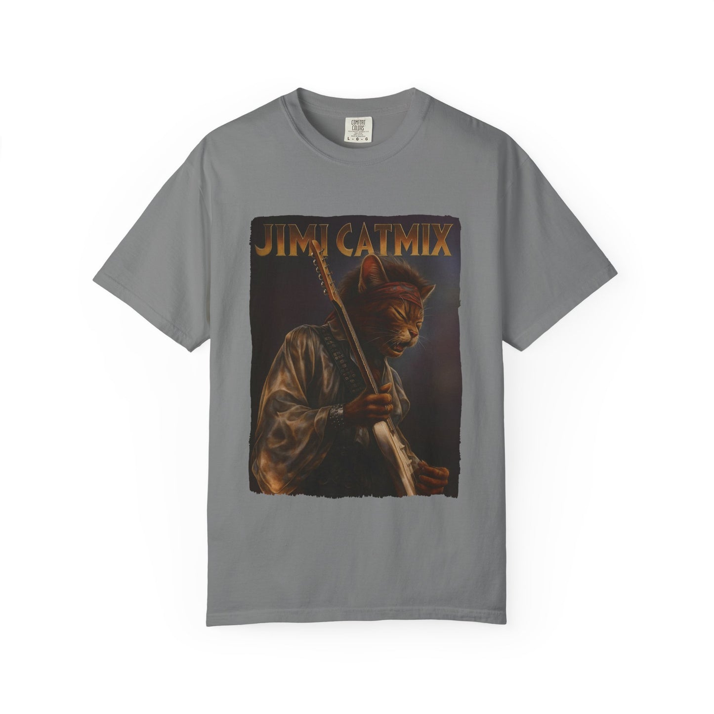 Jimi Catmix Tee – Psychedelic Guitar Cat Graphic