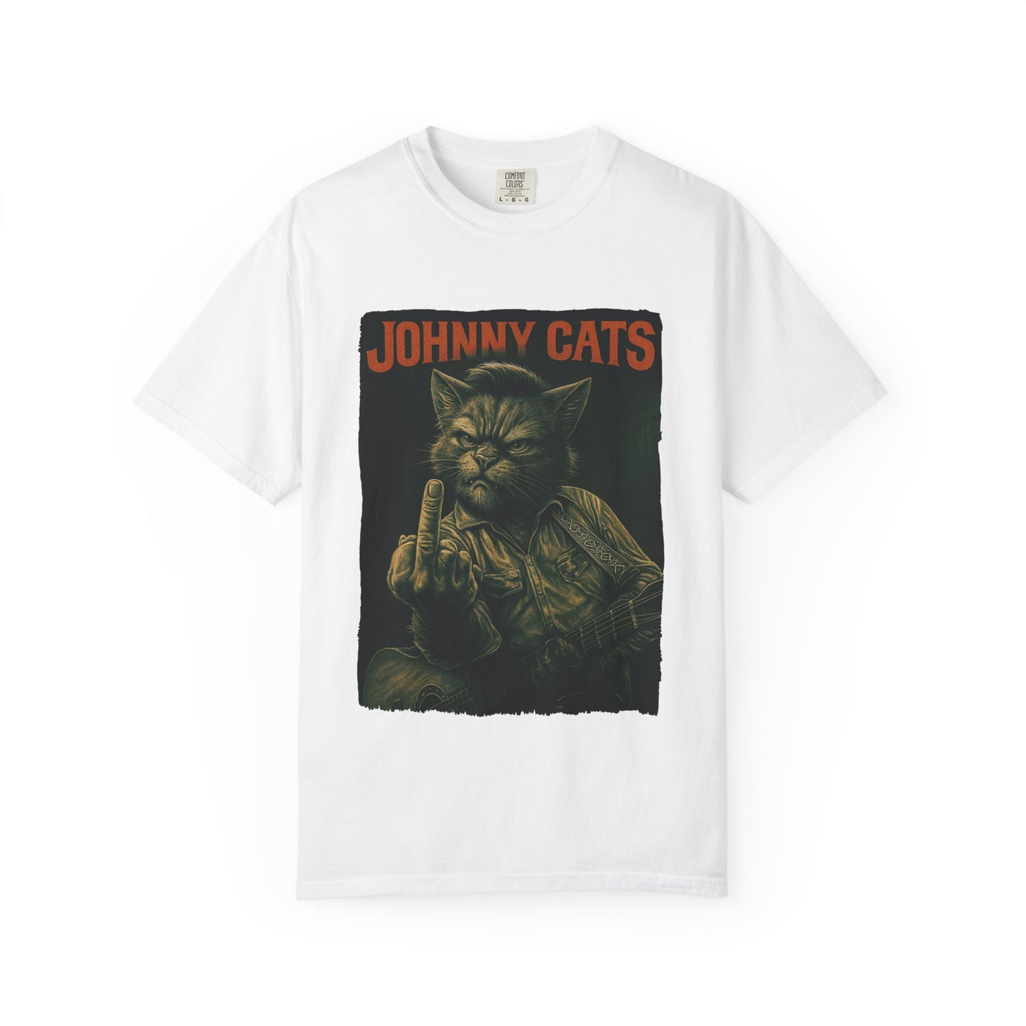 Johnny Cats Tee – Gritty Guitar Cat Graphic