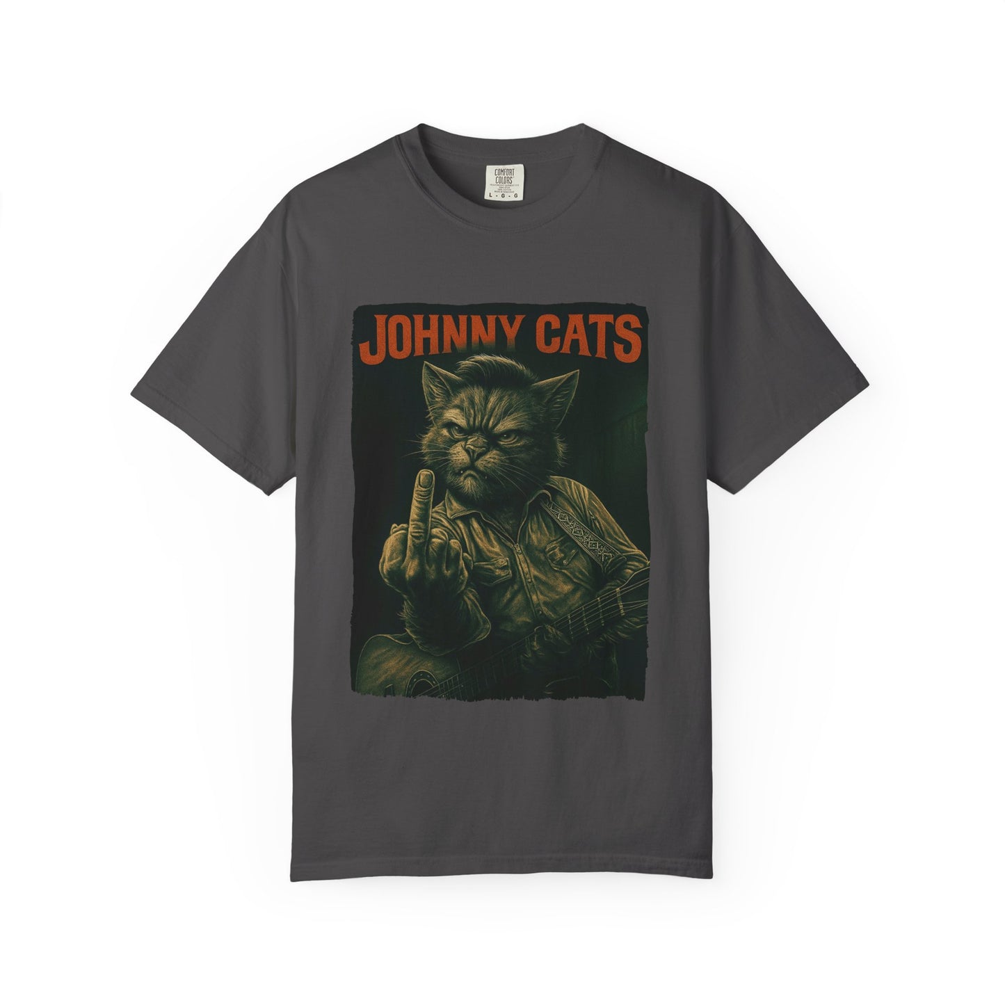 Johnny Cats Tee – Gritty Guitar Cat Graphic