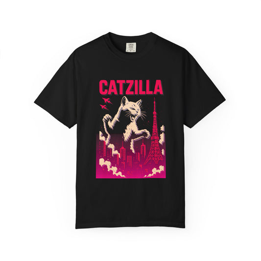 Catzilla Tee – Hot Pink Retro City Graphic | Comfort Colors®