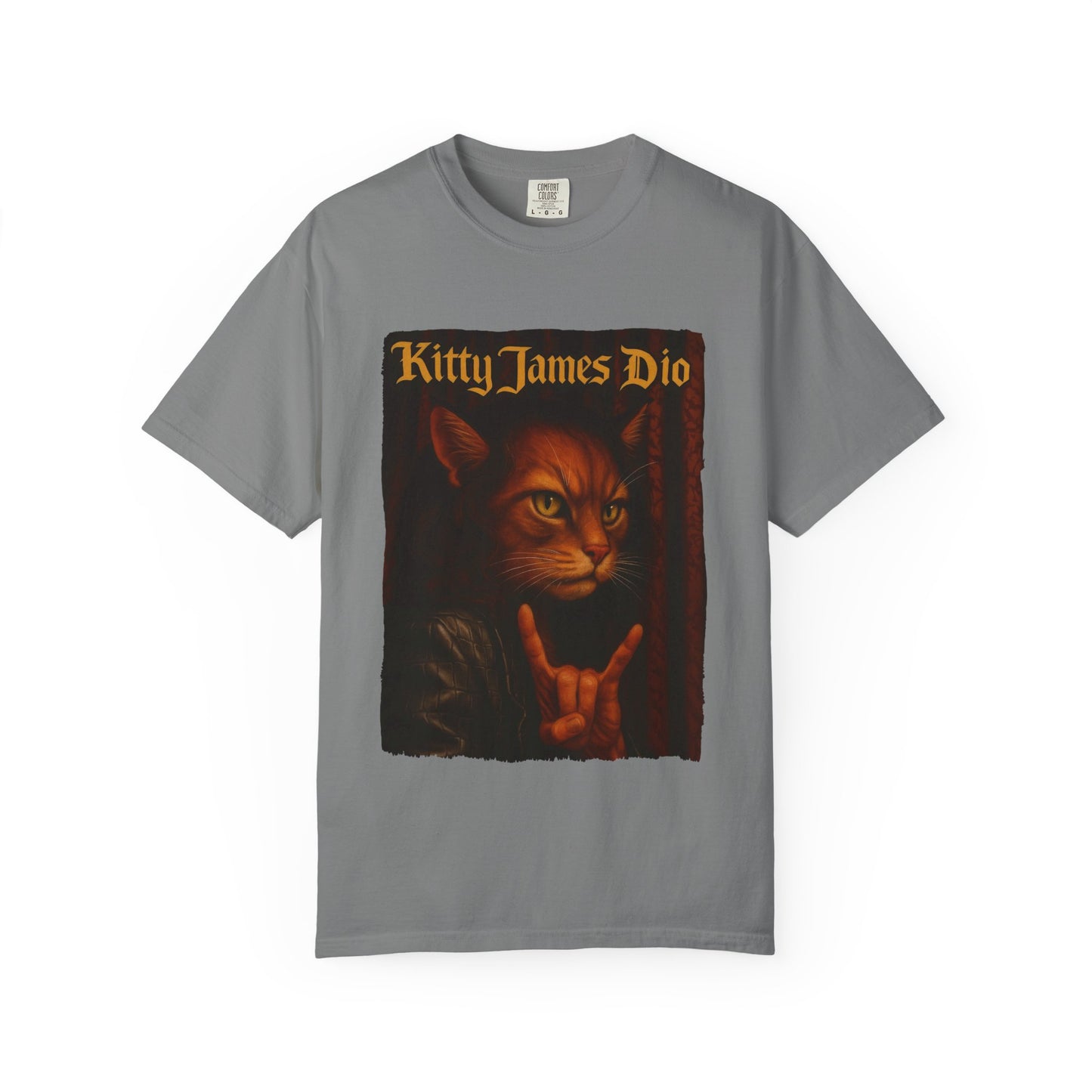 Kitty James Dio Tee – Heavy Metal Cat Art Graphic