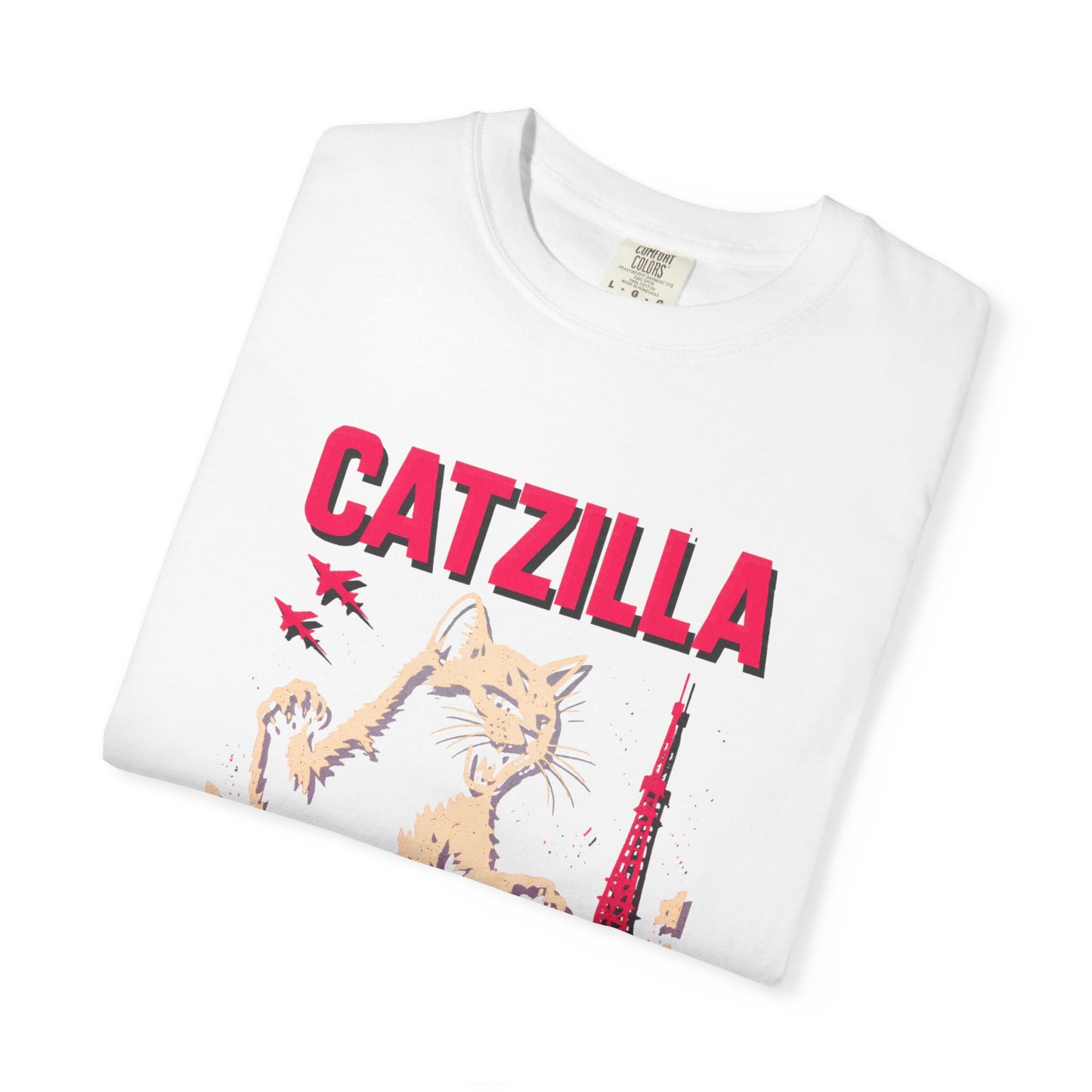 Catzilla Tee – Hot Pink Retro City Graphic | Comfort Colors®