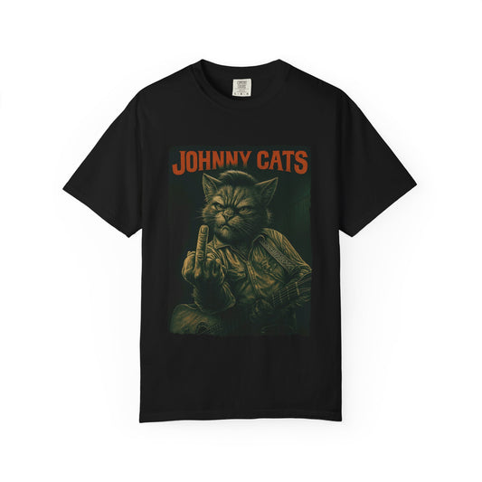 Johnny Cats Tee – Gritty Guitar Cat Graphic