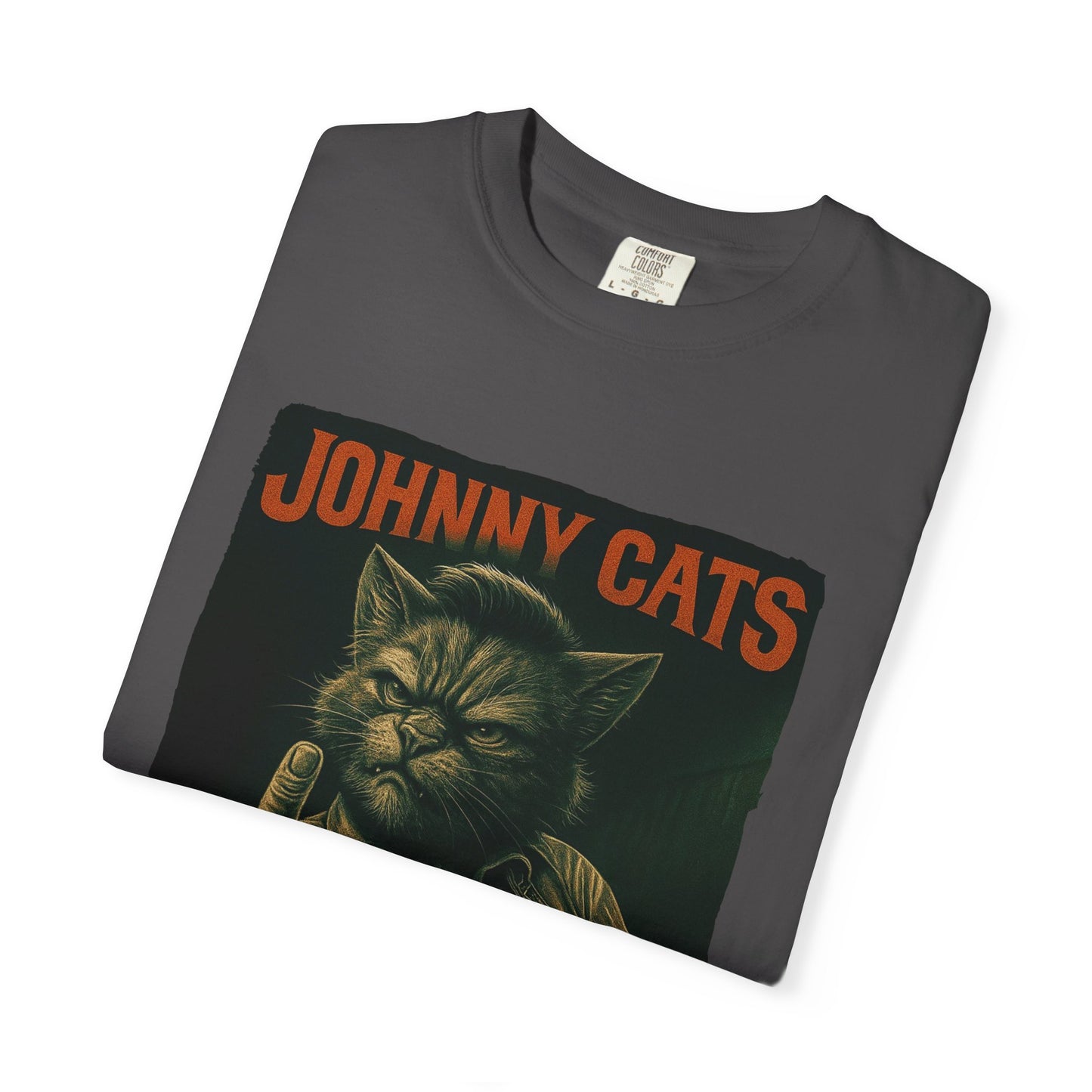 Johnny Cats Tee – Gritty Guitar Cat Graphic