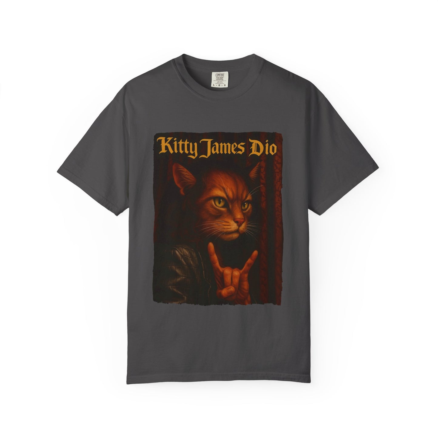 Kitty James Dio Tee – Heavy Metal Cat Art Graphic