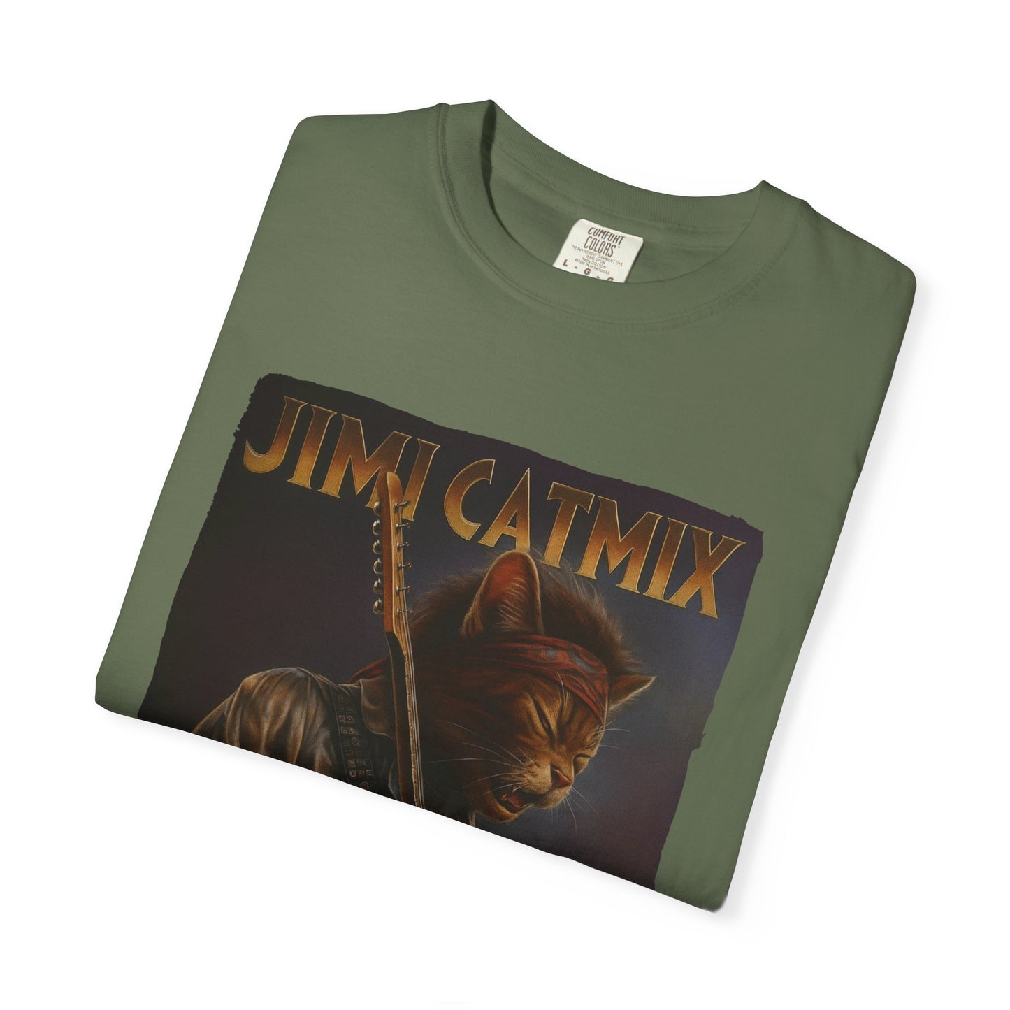 Jimi Catmix Tee – Psychedelic Guitar Cat Graphic